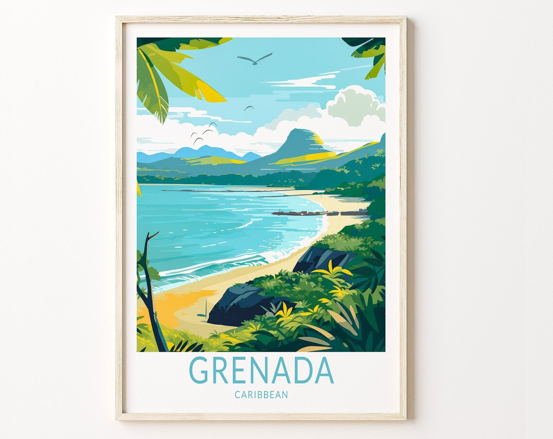 Grenada Travel Poster, Caribbean Island Wall Art
