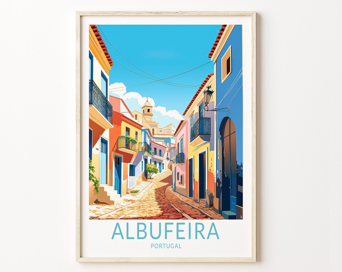 Albufeira Portugal Sunny Colorful Old Town Street Travel Poster
