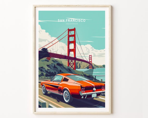 San Francisco Travel Poster, Minimalist Golden Gate Bridge