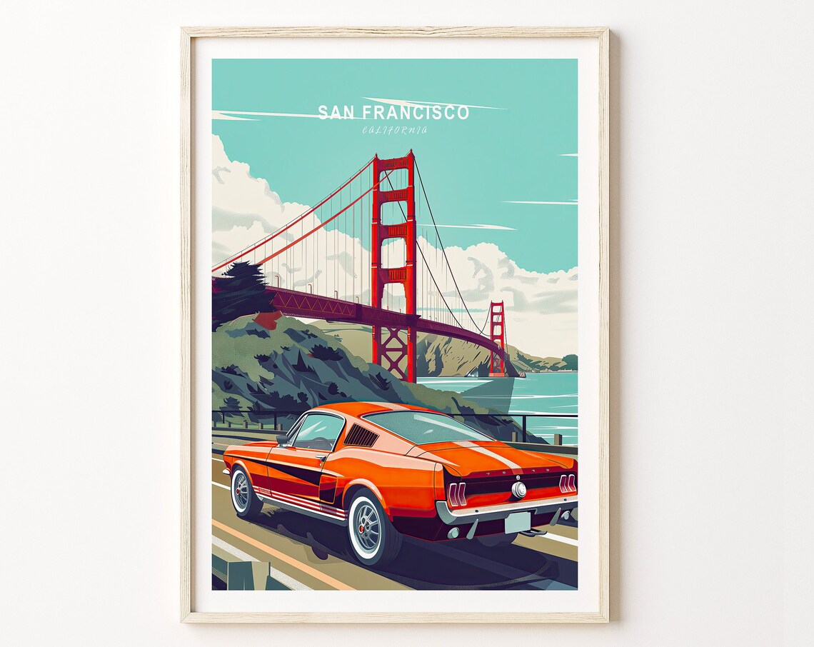 San Francisco Travel Poster, Minimalist Golden Gate Bridge