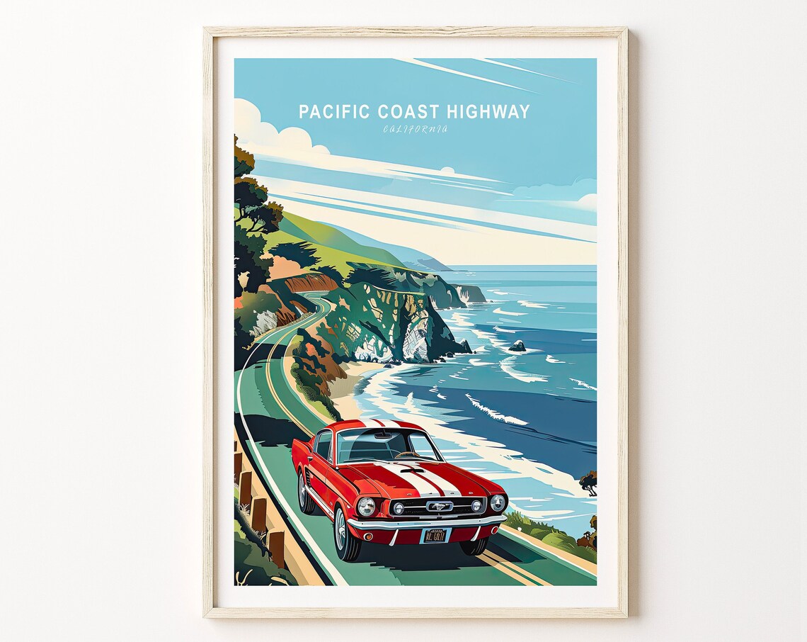 California Coastal Poster, Pacific Coast Highway Travel