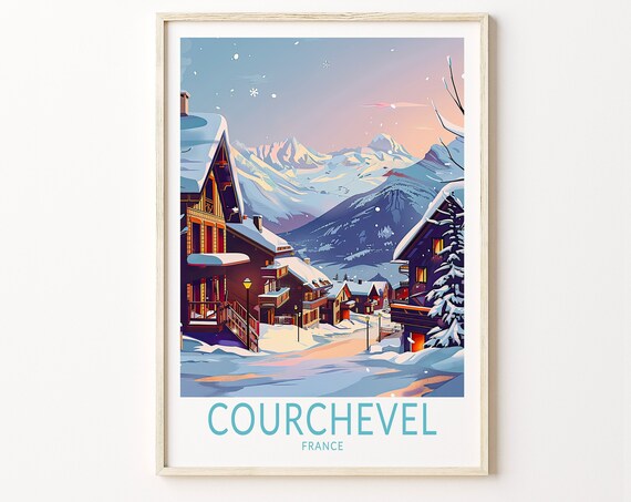Courchevel France Travel Poster, Winter Wall Art