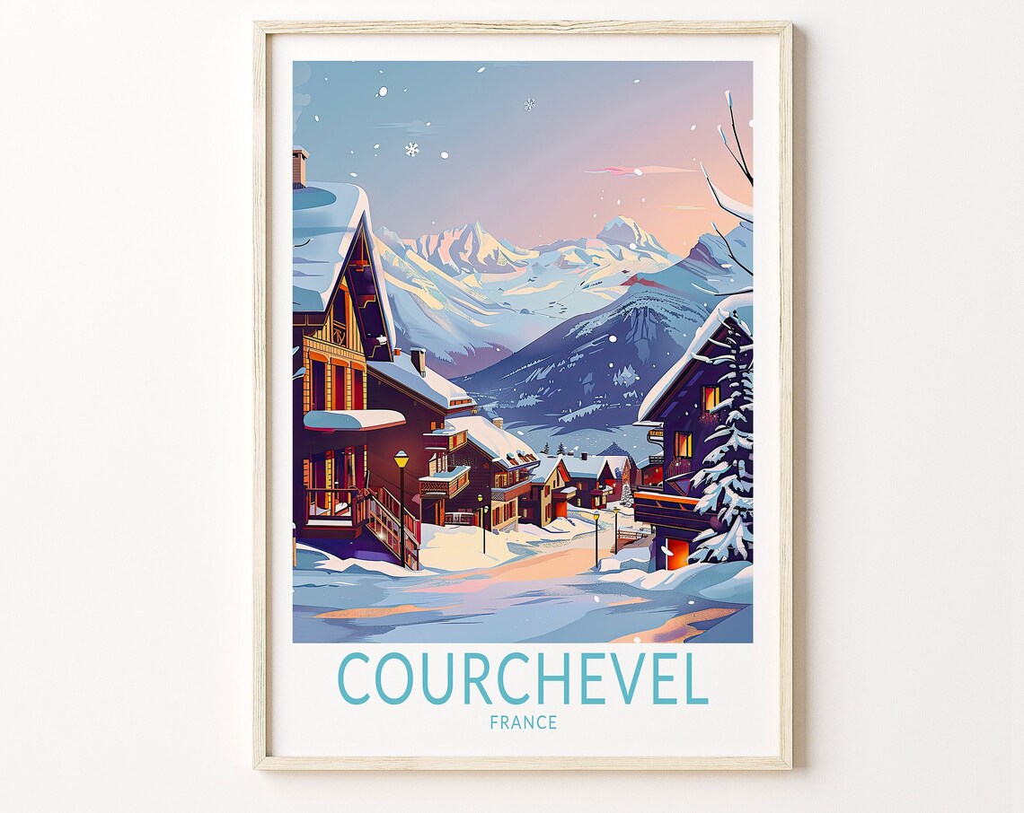 Courchevel France Travel Poster, Winter Wall Art