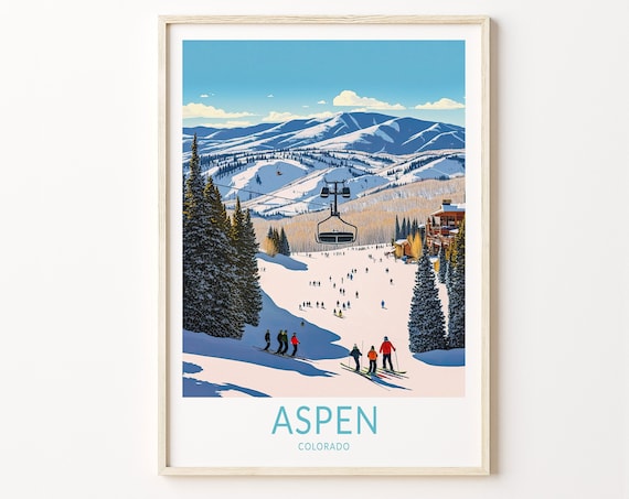 Aspen Ski Travel Poster, Colorado Winter Scene
