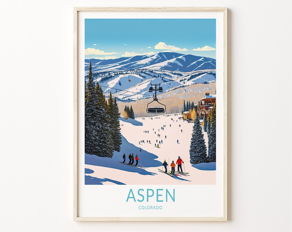 Aspen Ski Travel Poster, Colorado Winter Scene