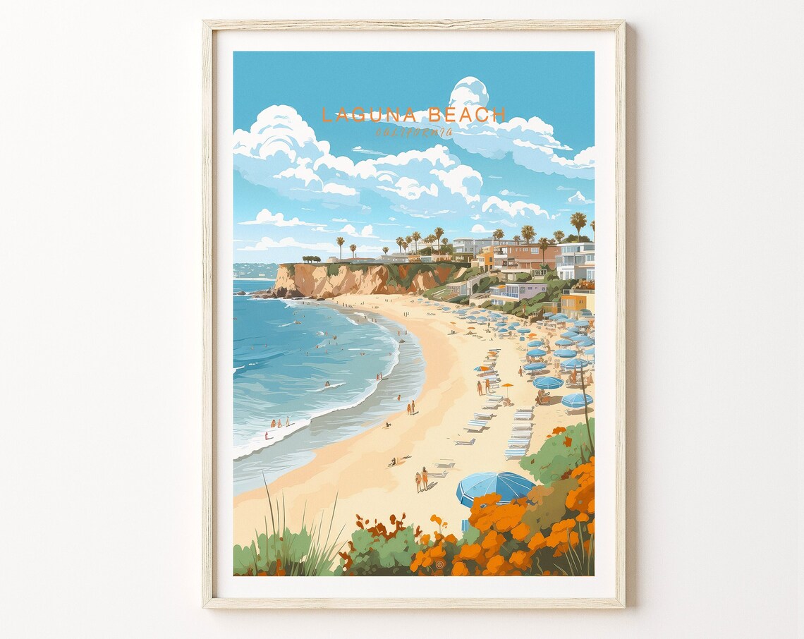 Laguna Beach Minimalist Travel Poster, California Coast