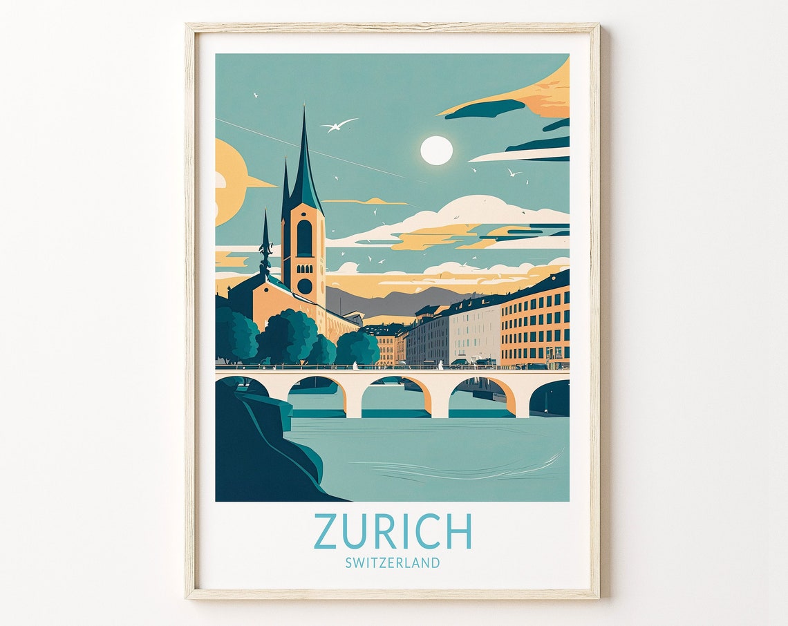 Zurich Switzerland Travel Poster Wall Art Zurich Poster Zurich Travel Wall Art Zurich Europe Travel Print City Travel Poster