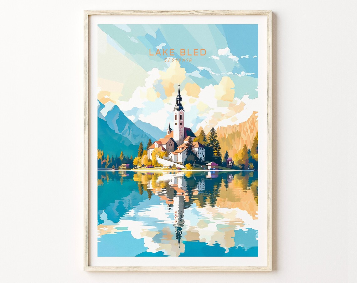 Lake Bled Slovenia Island Church Mirror Lake Vintage Travel Poster