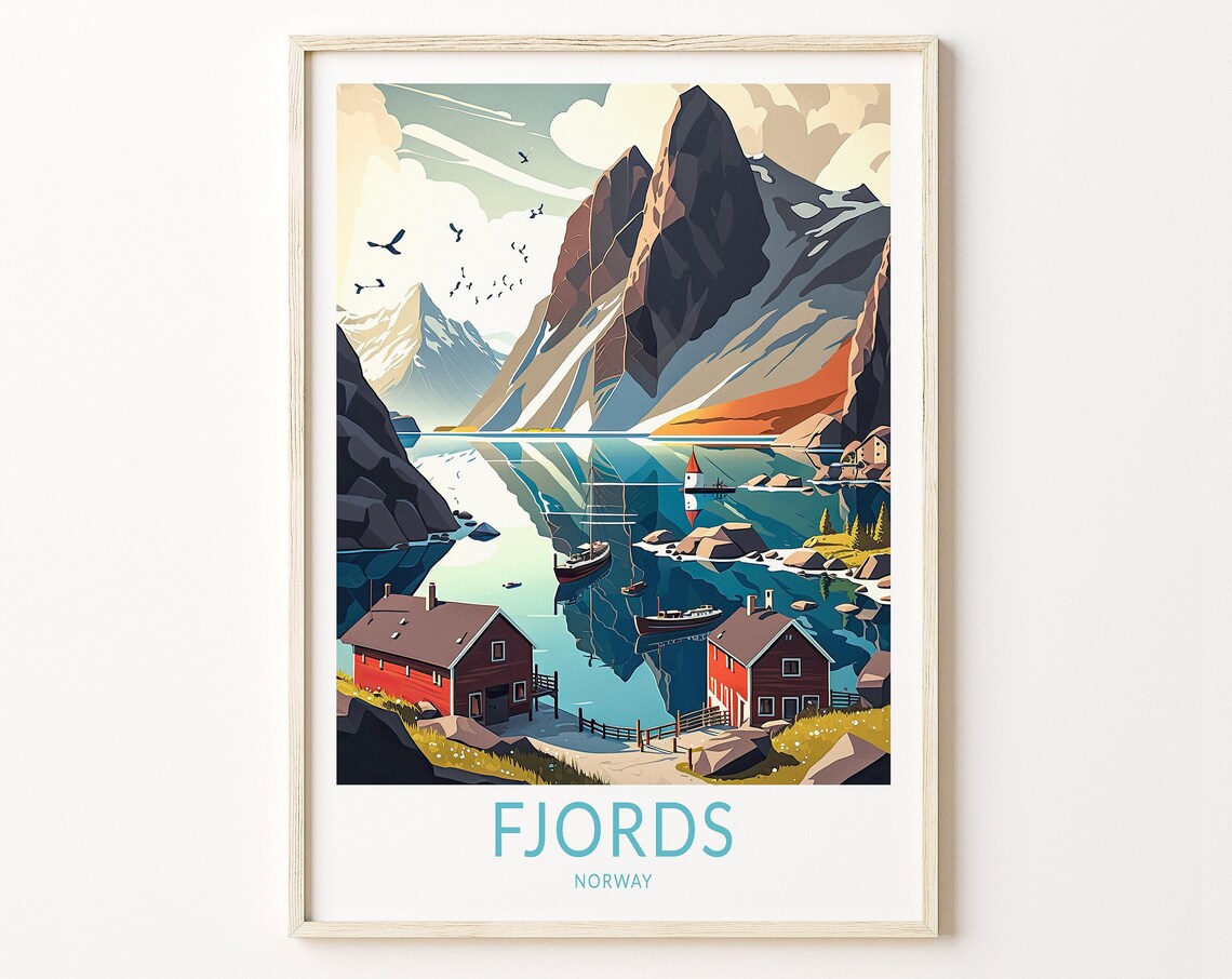 Fjords Norway Travel Poster, Norwegian Fjords