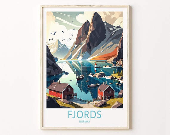 Fjords Norway Travel Poster, Norwegian Fjords
