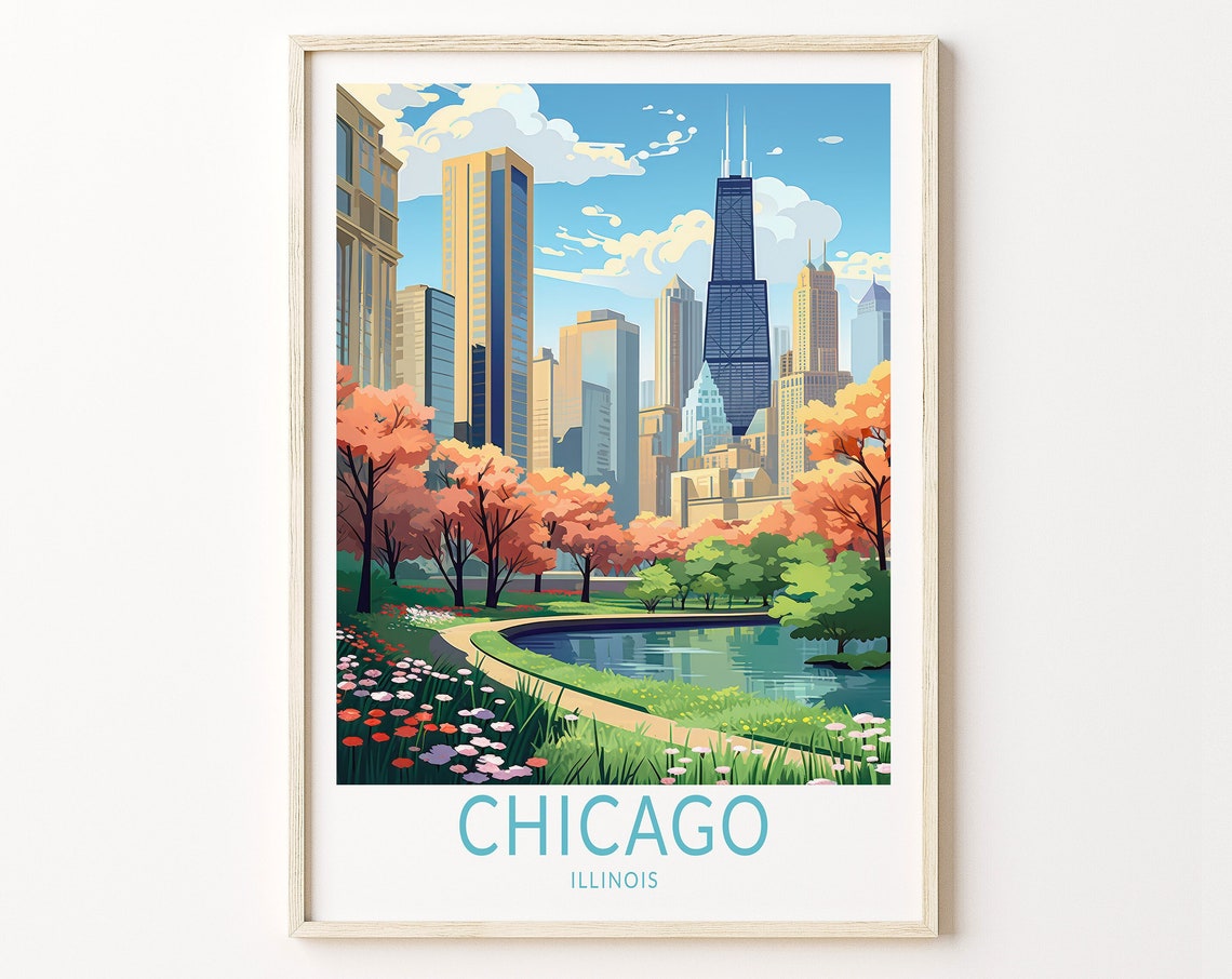 Chicago Travel Poster Chicago Poster Print Chicago City Wall Art Custom Travel Poster Personalized Travel Poster Birthday Gifts