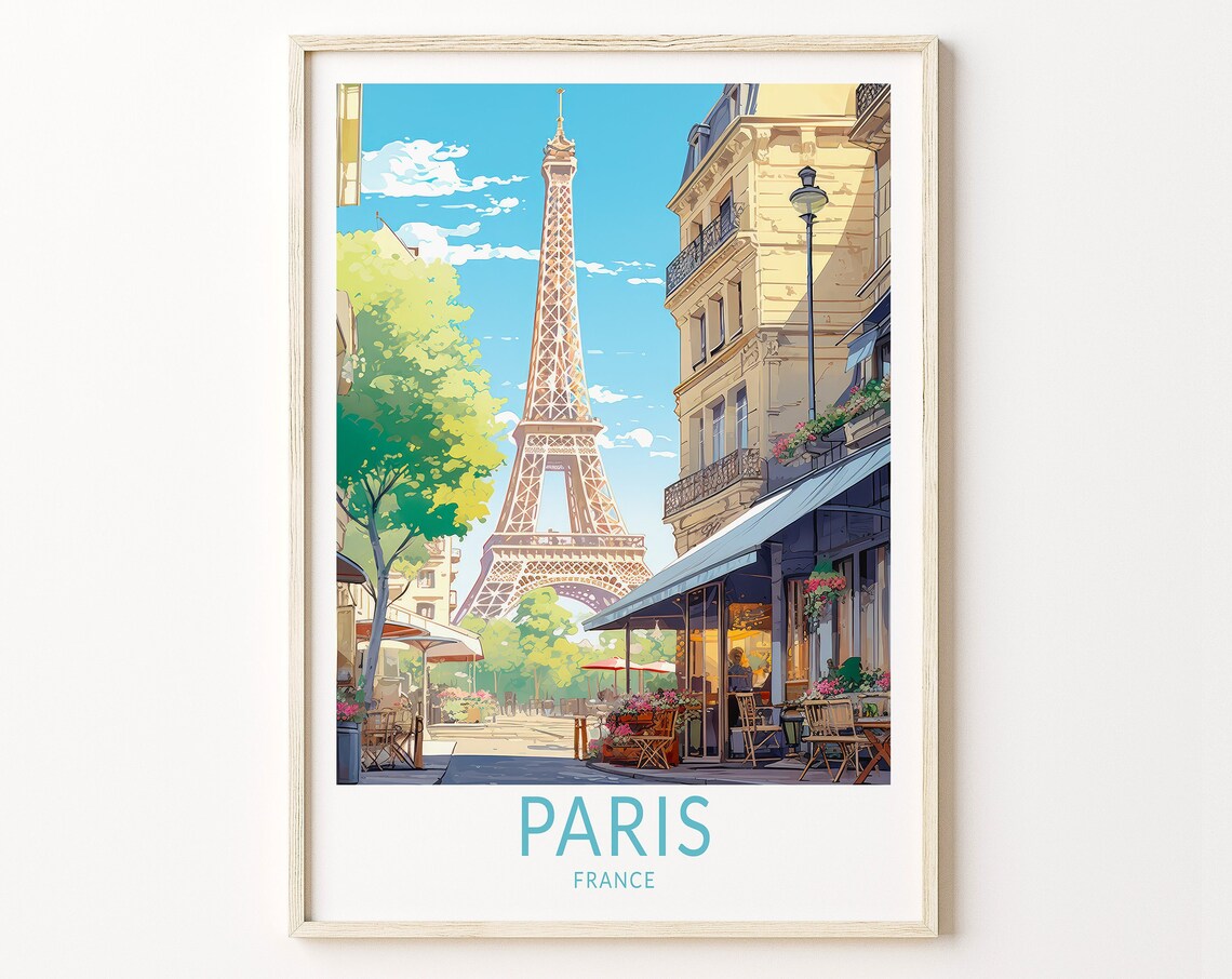Paris France Travel Poster, Eiffel Tower Print