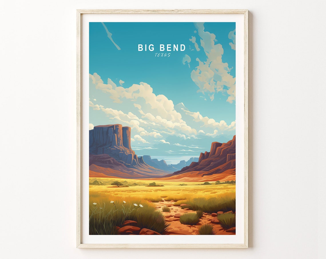 Big Bend Texas Desert Canyon Golden Grassland Landscape Poster