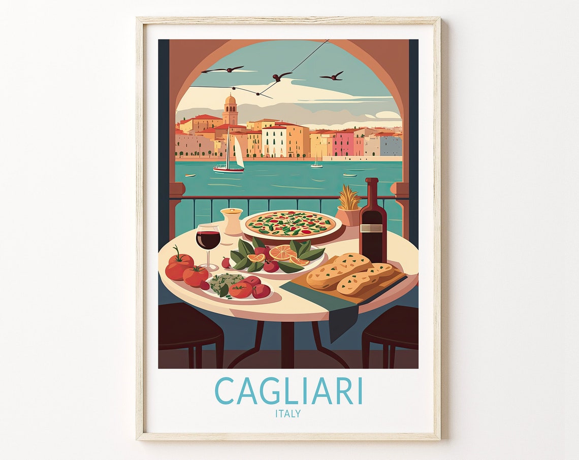 Cagliari Italy Travel Poster Cagliari Travel Print Italy Cagliari City Wall Art Italian Food Travel Poster Food And Travel Wall Art