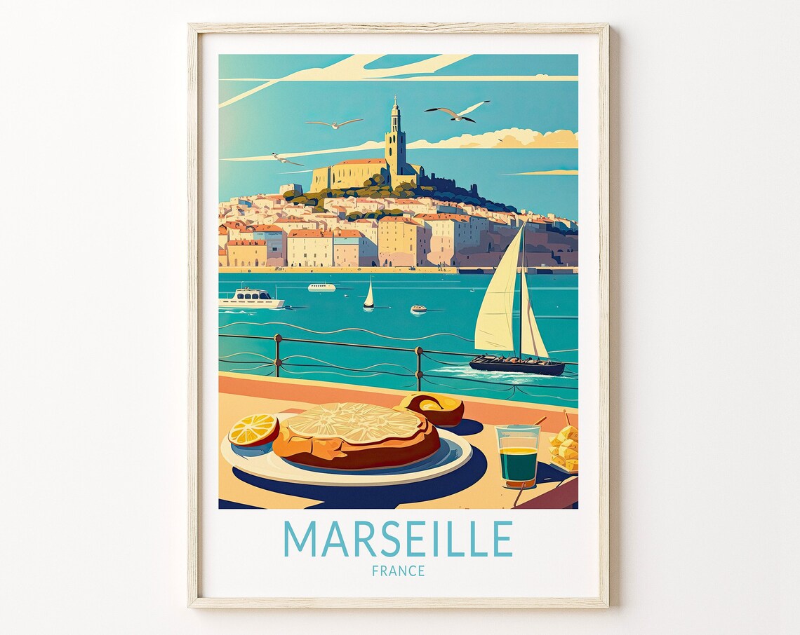 Marseille France Food And Travel Print Marseille Coast Poster Print Marseille Mediterranean Coastline Wall Art Marseille