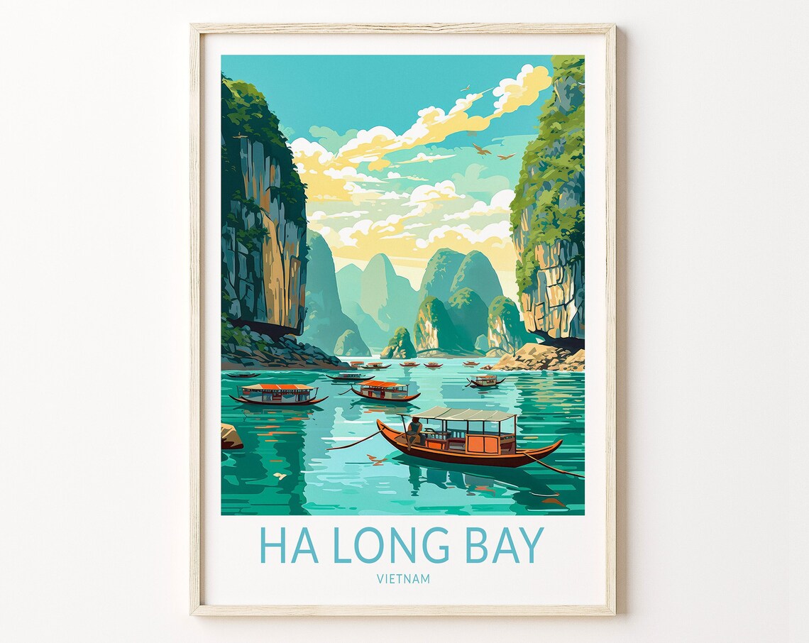 Ha Long Bay Vietnam Travel Poster, Island Wall Art
