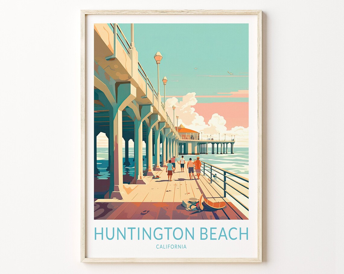 Huntington Beach California Travel Poster, Coast Decor