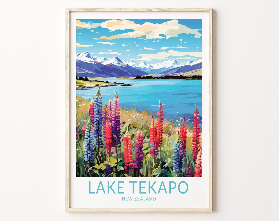 Lake Tekapo New Zealand Travel Poster, Wall Art Print