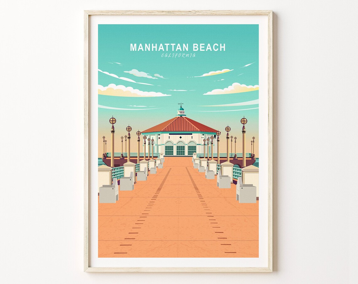 Manhattan Beach Pier Travel Poster, California Wall Art