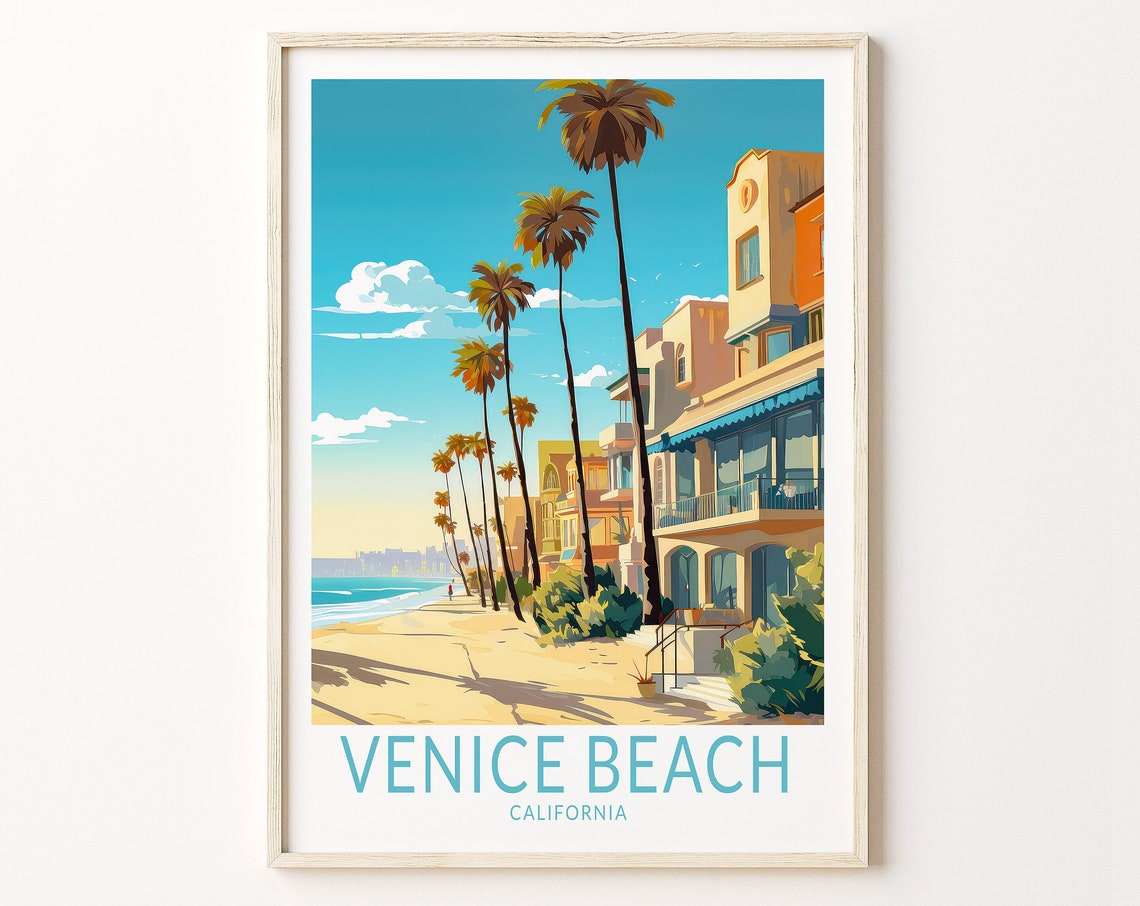 Venice Beach California Palm Boardwalk Beachfront Travel Poster