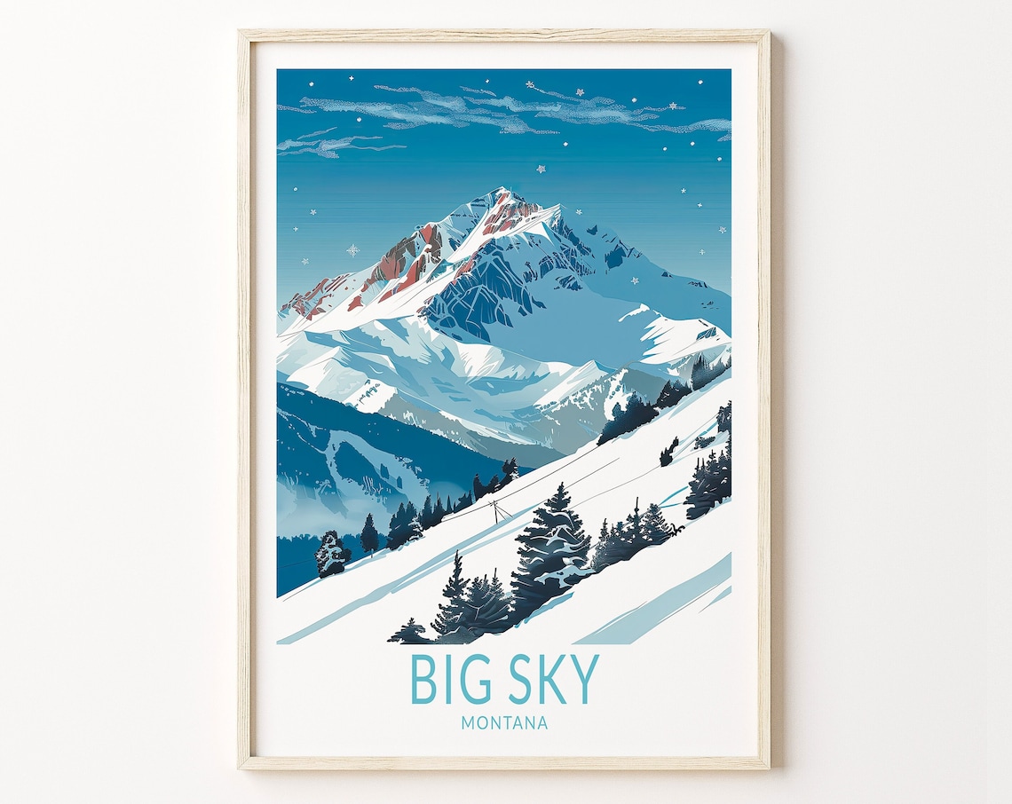 Big Sky Montana Travel Poster, Ski Wall Art