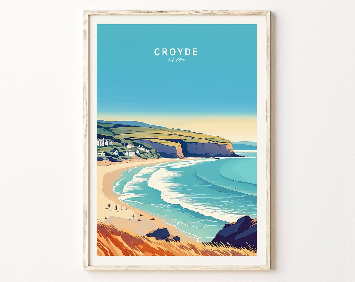 Croyde Devon Curved Bay Golden Surf Coast England Travel Poster