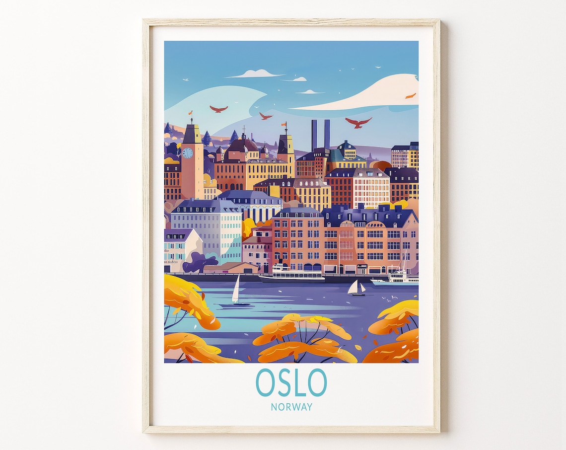 Oslo Norway Travel Poster, Europe Wall Art Print