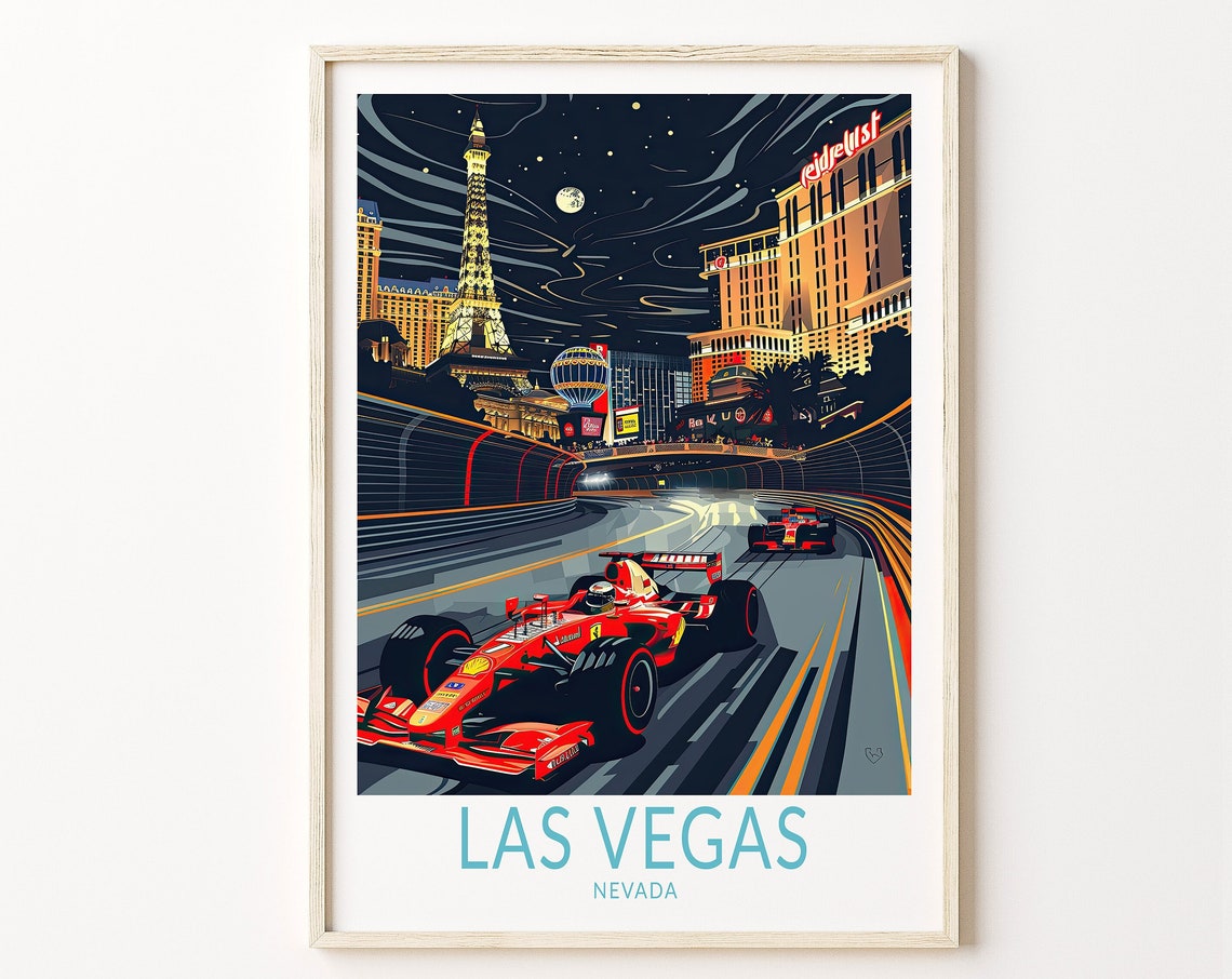 Las Vegas Nevada Night Grand Prix Formula One Retro Travel Poster