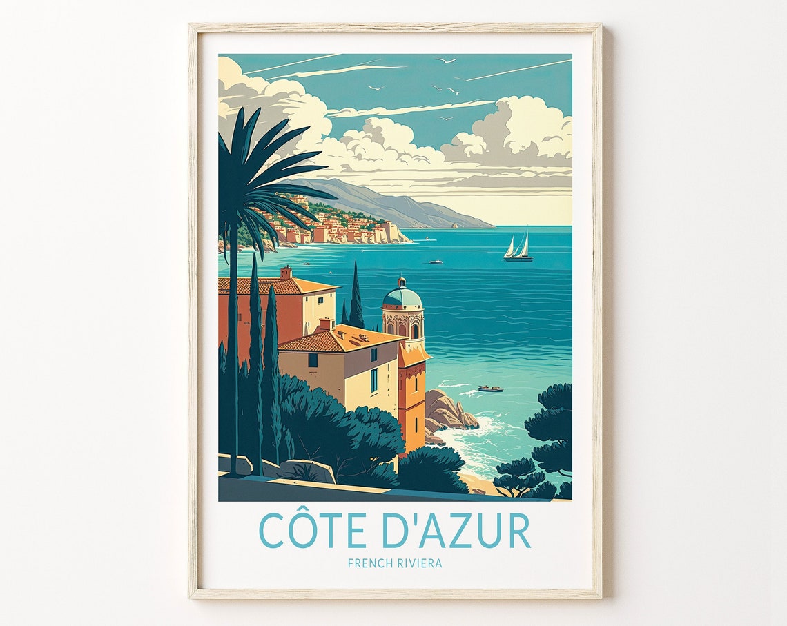 Cote Dazur City Travel Print Cote Dazur France Travel Poster Print Cote Dazur City Wall Art France Travel Wall Decor
