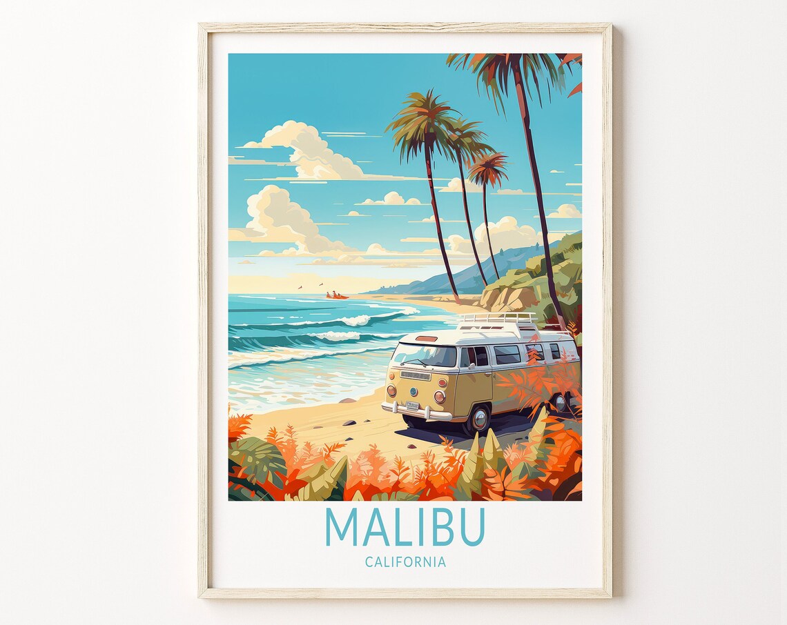 Malibu Coastal California Travel Poster, USA Travel