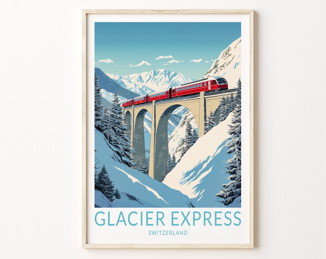 Glacier Express Switzerland Travel Poster, Train Route