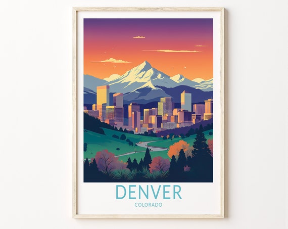 Denver Colorado Travel Poster, City Travel Art Print