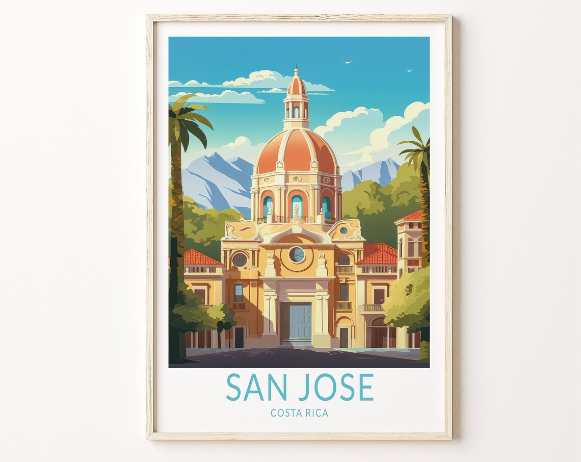 San Jose Costa Rica Cathedral With Orange Dome City Travel Poster