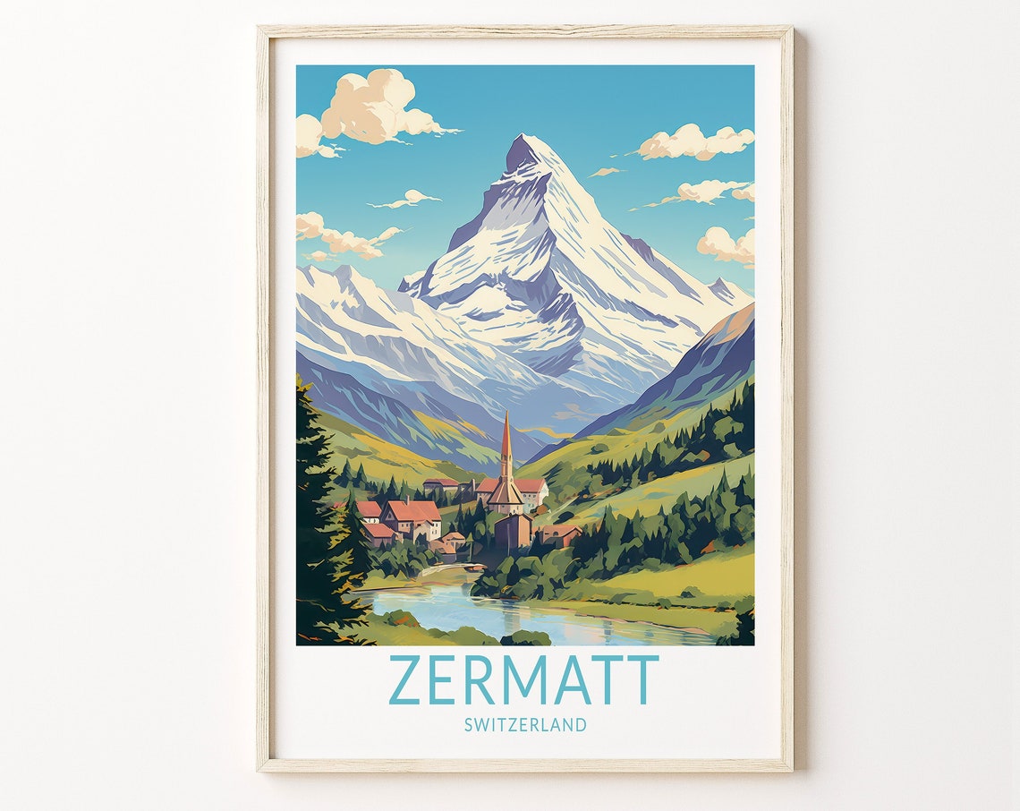 Zermatt Switzerland Travel Print Zermatt Travel Poster Print Zermatt Valais Canton Wall Art Zermatt Travel Wall Decor Zermatt