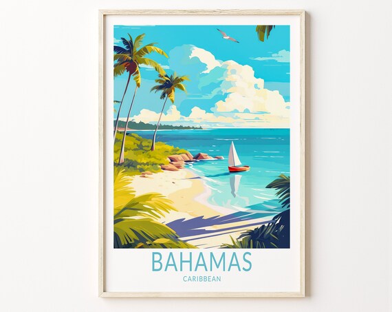 Bahamas Caribbean Travel Poster, Custom Print