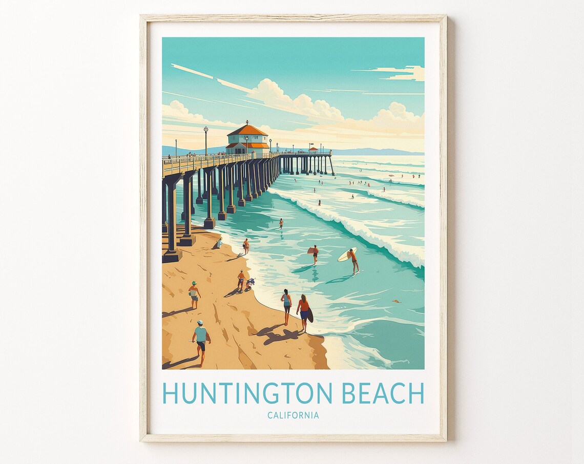 Huntington Beach California Travel Poster, Coast