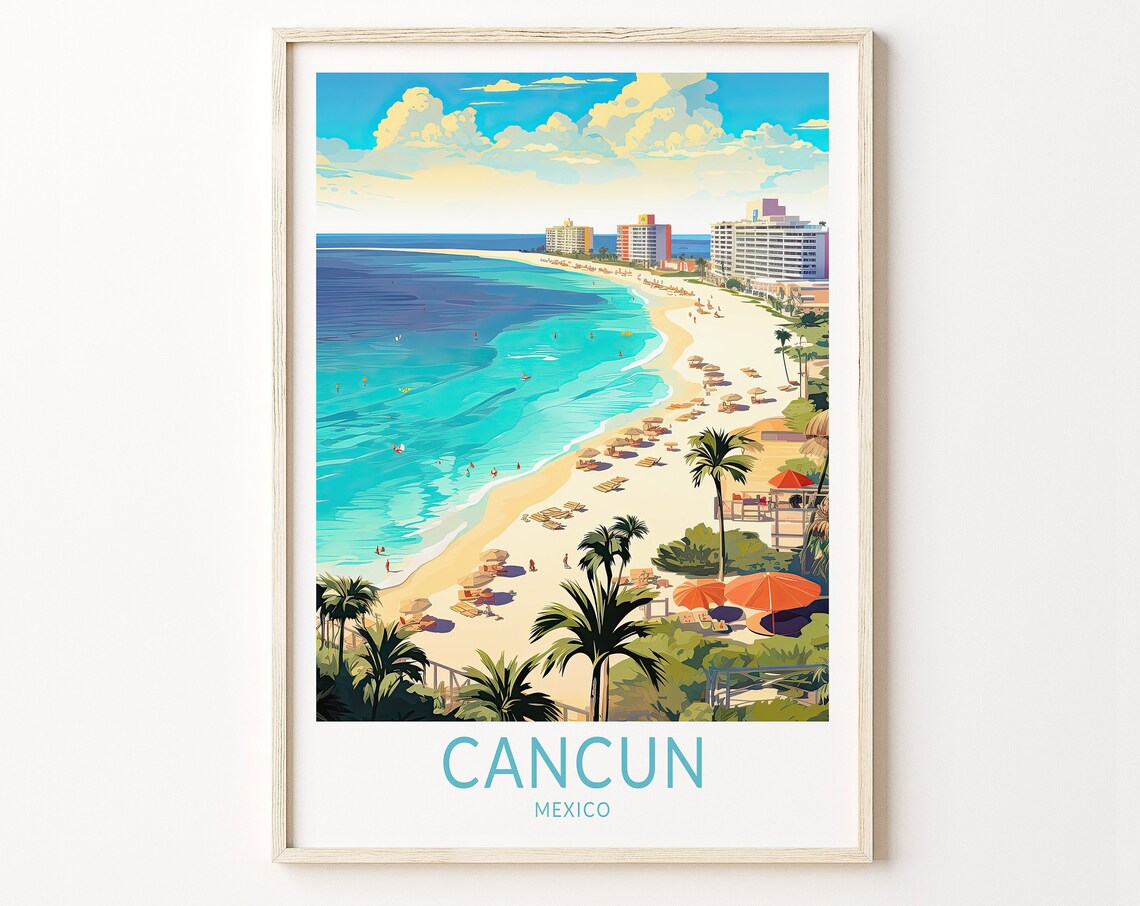 Cancun Travel Poster, Mexico Coastal City Art Print
