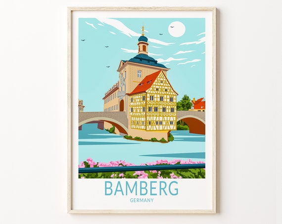 Bamberg Germany Travel Poster, Minimalist City Print