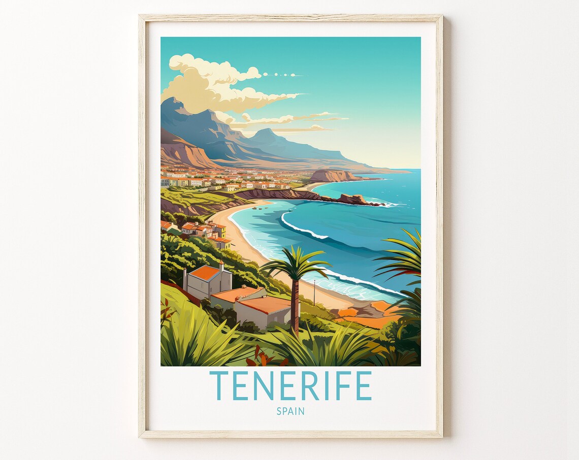 Tenerife Spain Travel Poster, Coastal Travel Wall Art
