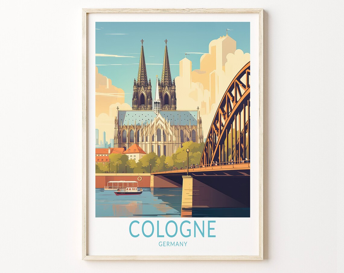 Cologne Germany Cathedral Hohenzollern Bridge River Scene Poster
