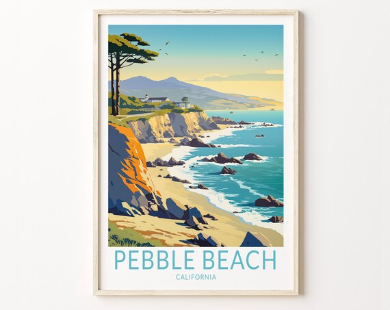 Pebble Beach California Travel Print Pebble Beach Monterey Poster Print Pebble Beach Golfing Wall Art California Coastal Wall Decor