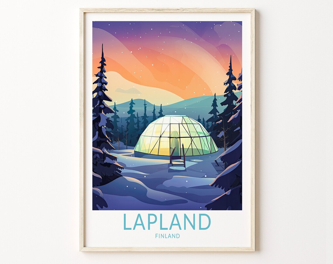 Northern Lights Lapland Finland Travel Poster