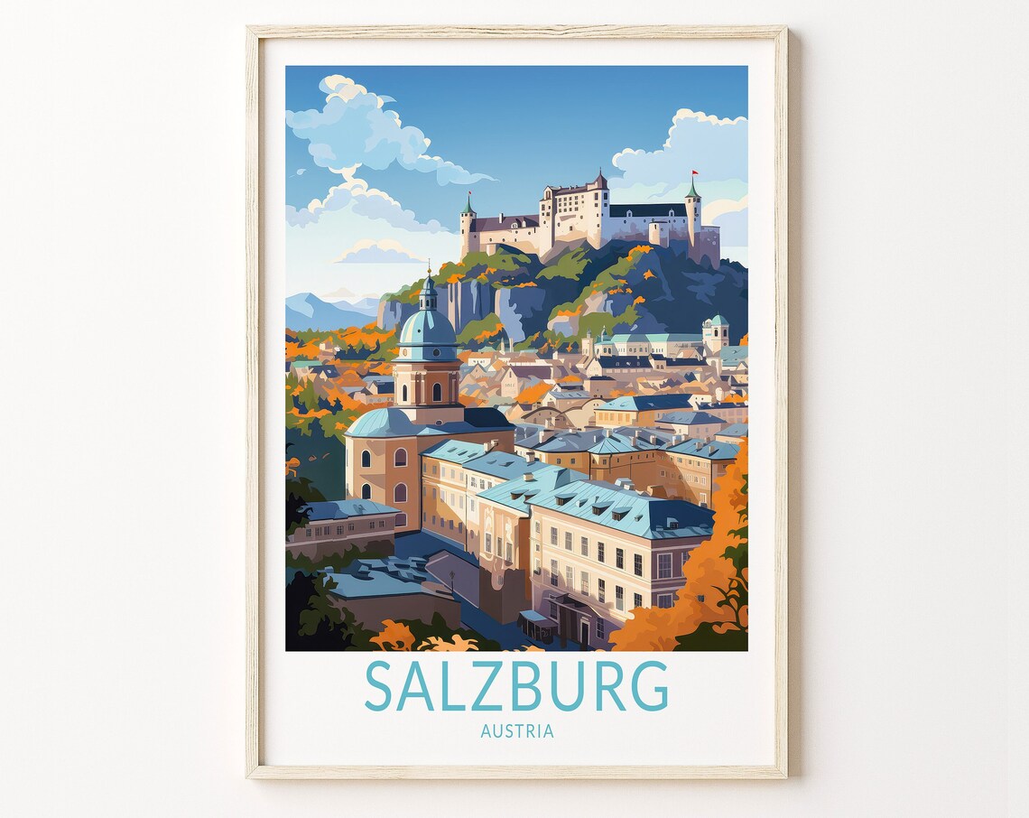 Salzburg Austrian Travel Poster, City Travel Art