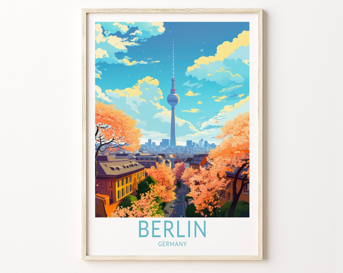 Berlin Germany TV Tower Cherry Blossom Spring Travel Art Poster