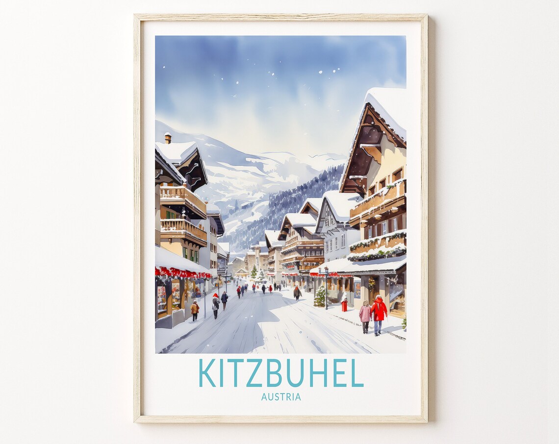 Kitzbuhel Austria Snowy Alpine Village Winter Travel Art Poster