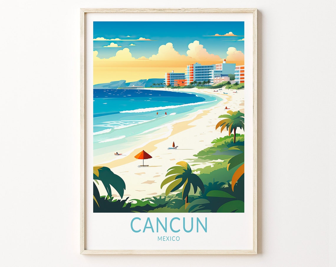 Cancun Travel Poster Cancun City Travel Poster Print Cancun Travel Poster Wall Art Cancun Mxico La Capital Coastal Travel Poster