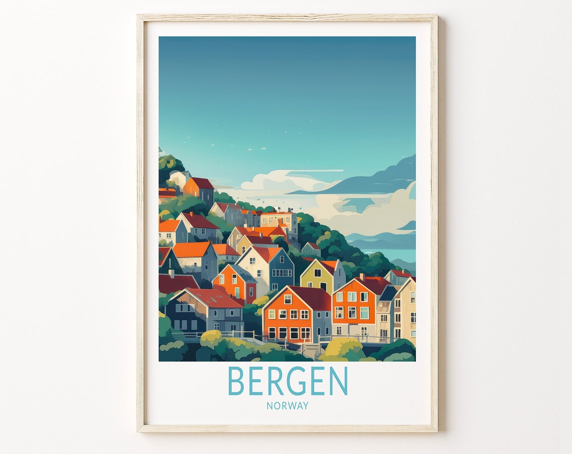 Bergen Norway Travel Print Bergen Poster Print Bergen Norway Wall Art Bergen Trendy Travel Wall Decor Birthday Gifts