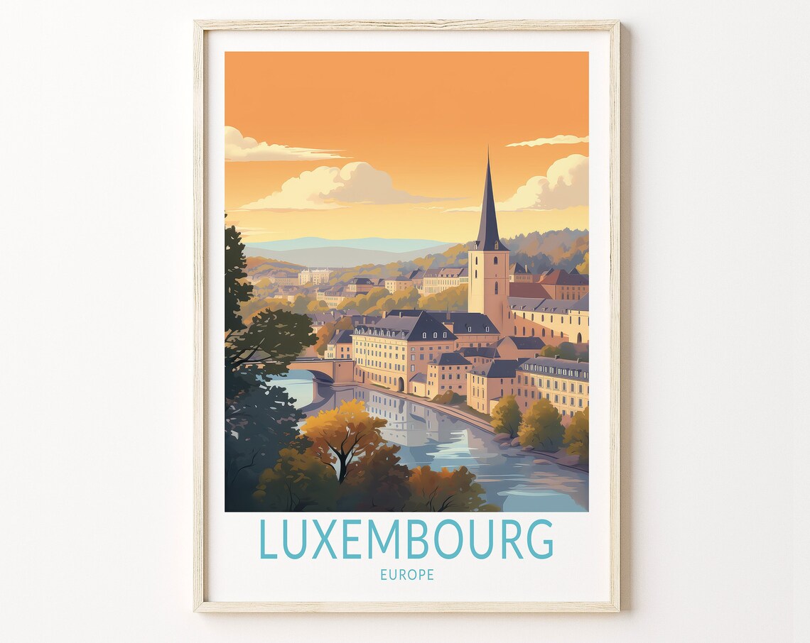 Luxembourg Travel Print, Europe Birthday Travel Poster