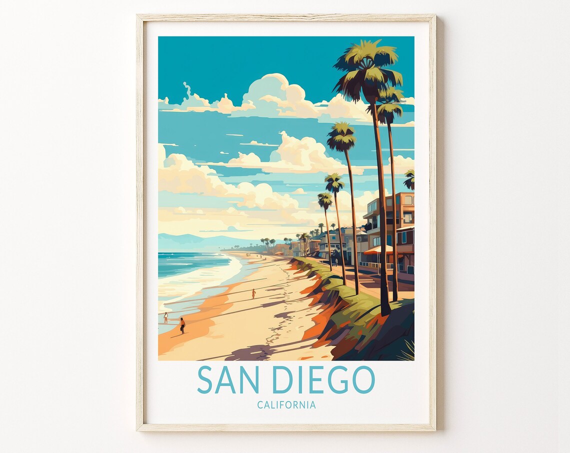 San Diego City California Travel Poster, Coastal Print