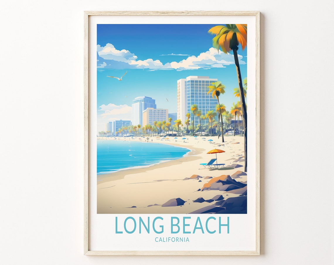 Long Beach Travel Poster Long Beach California Wall Art California Travel Print City Personalised Gifts Travel Gifts
